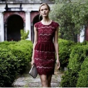 Anthropologie Maeve Elsa Red Lace Peplum Dress